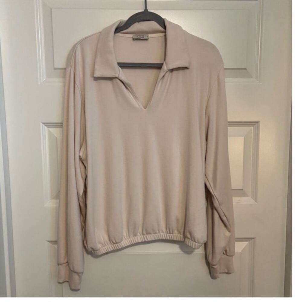 AYR Women Pullover Sweater XL Cream Collared Minimalist Comfy Relaxed Cozy Soft - Picture 4 of 10